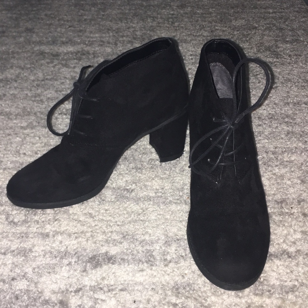 Lace up black suede booties